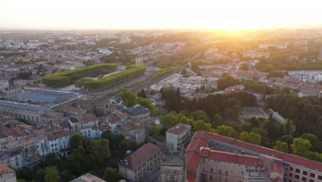 Aerial-back-traveling-over-Montpellier-cathedral-medicine-university-France